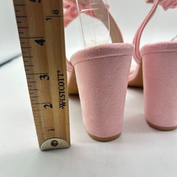 Allegra K Sandals Womens 9 Pink‎ Block Heel Ankle Tie Soft Suede Open Toe NEW - Picture 6 of 11
